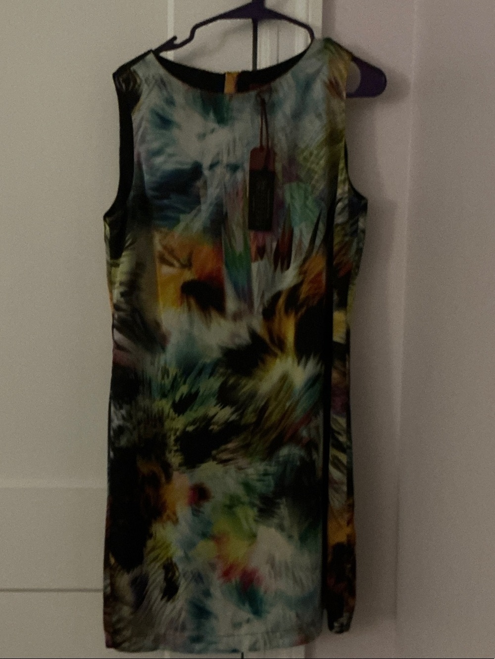 Ted Baker Multicolored Abstract Midi Dress with Blue, Green and Yellow Accents